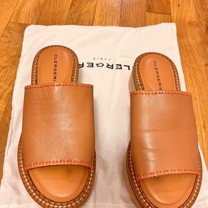 Clergerie Tan Leather Slides with stitches